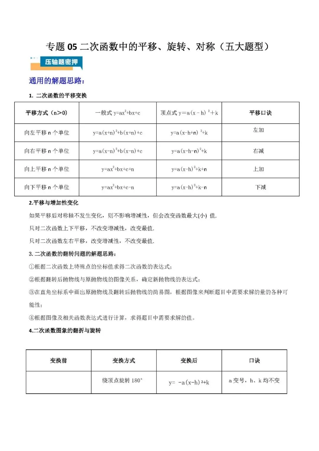 中考数学压轴题: 二次函数中的平移旋转 第1张
