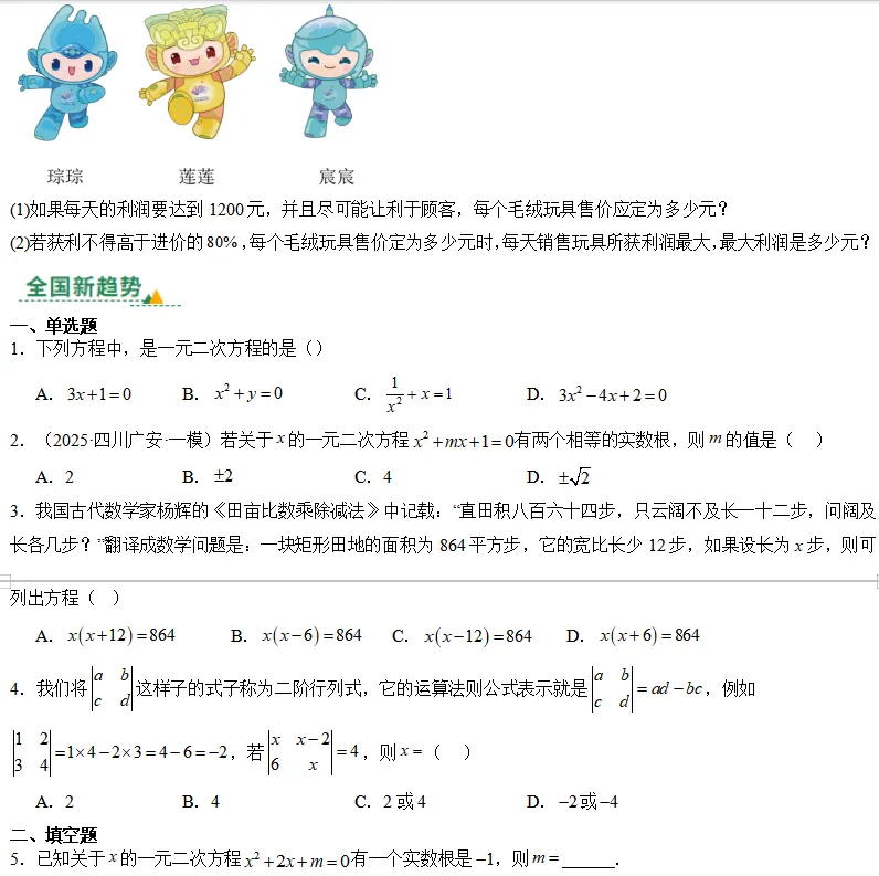中考数学一轮复习——07一元二次方程及其应用 第3张