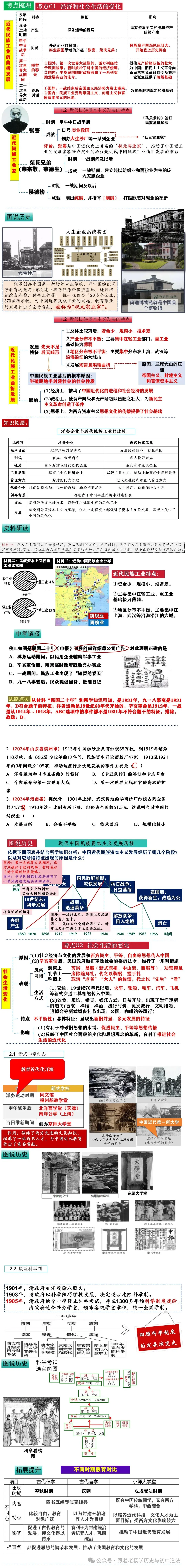 2026中考历史一轮复习课件 | 中国近代史主题八:近代经济、社会生活与文化教育事业的发展 第9张