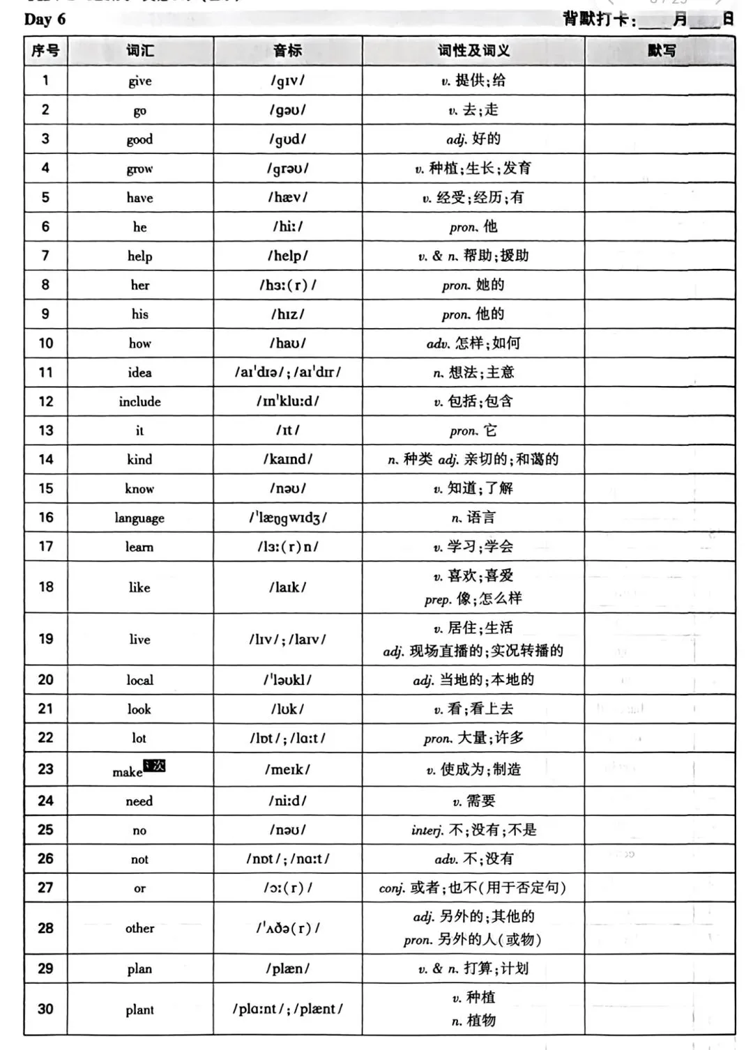 中考英语核心词默写与应用day6 第1张