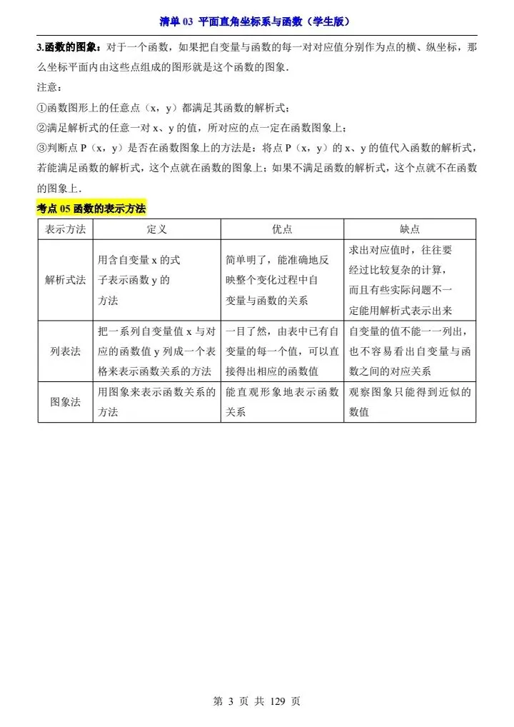 2026*中考初三数学一轮复习知识清单*清单03 平面直角坐标系与函数 第3张