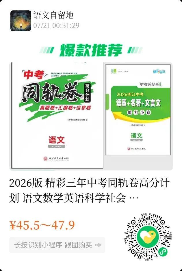 语文花开阅读+精彩三年中考同轨卷 第8张