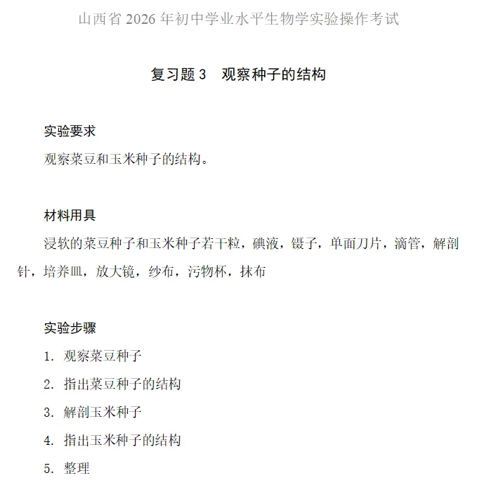 官方发布|2026年山西中考:信息科技+生物实验操作复习题发布 第6张