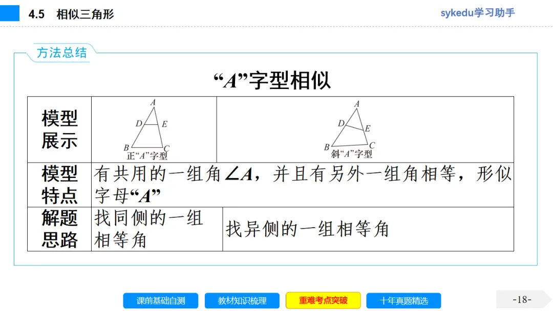 4.5 相似三角形-初中数学中考-最新中考复习-sykedu学习助手-第一部分 安徽考点探究 第18张 4.5 相似三角形-初中数学中考-最新中考复习-sykedu学习助手-第一部分 安徽考点探究 第18张