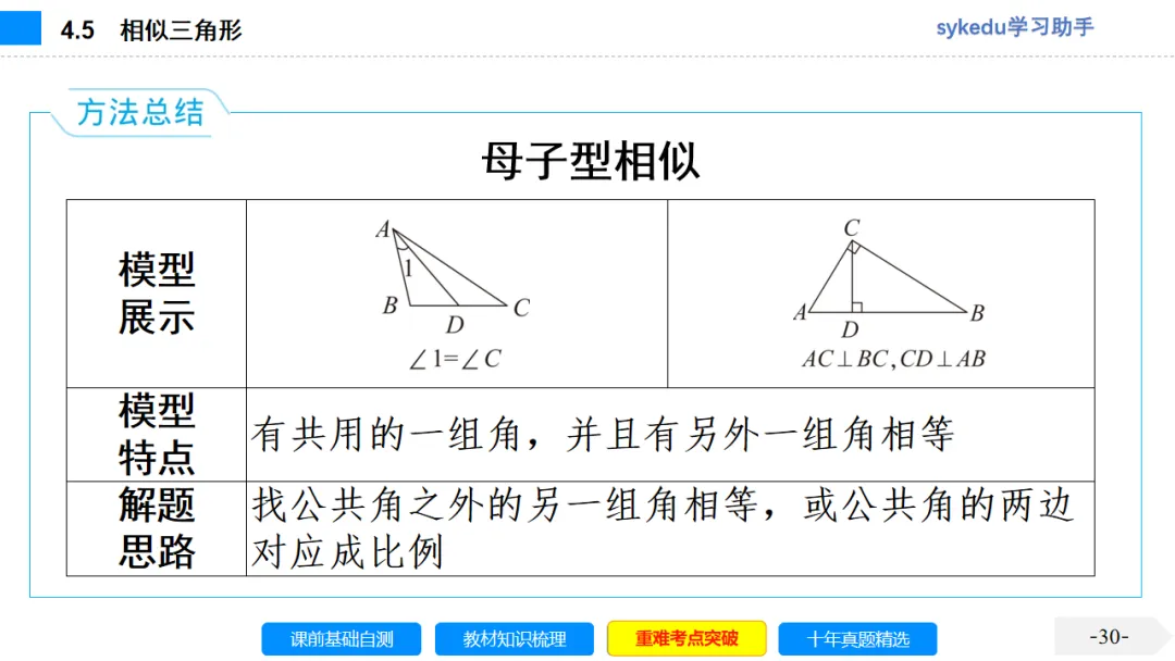 4.5 相似三角形-初中数学中考-最新中考复习-sykedu学习助手-第一部分 安徽考点探究 第30张 4.5 相似三角形-初中数学中考-最新中考复习-sykedu学习助手-第一部分 安徽考点探究 第30张
