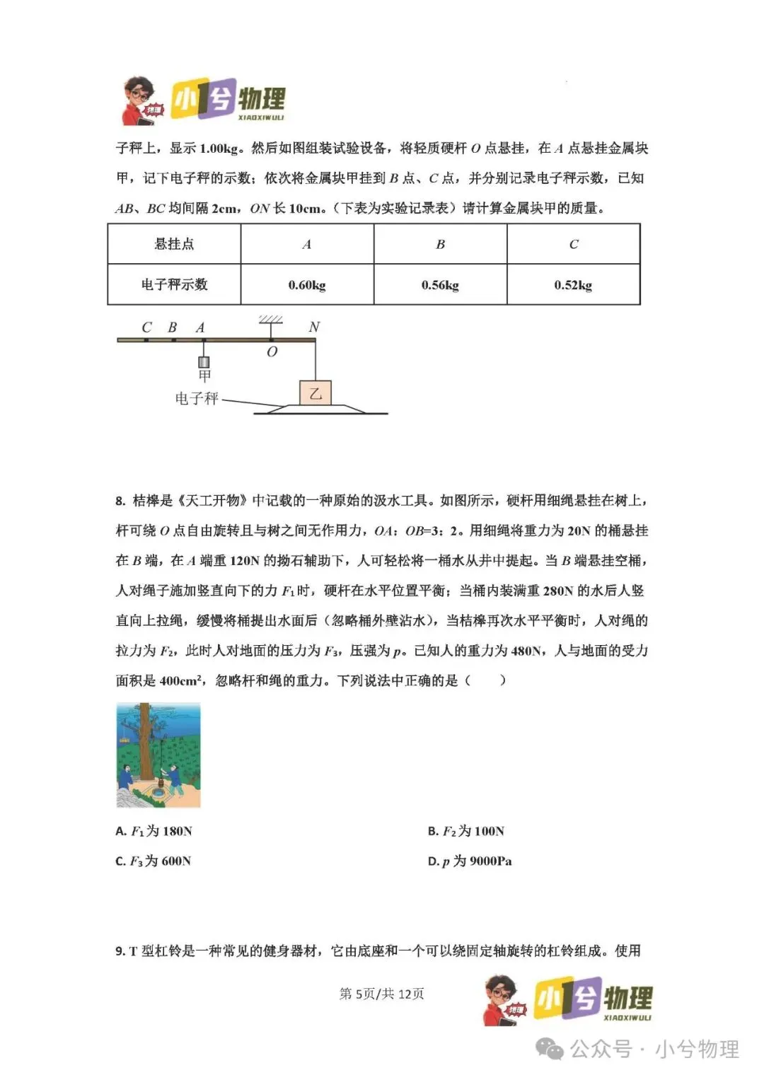 初中物理压轴易错题《中考冲刺必刷题》:杠杆 第7张