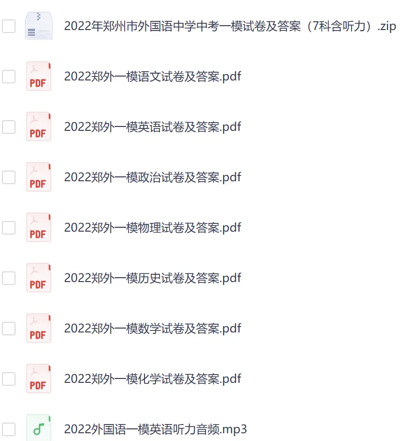 【郑州模拟】2022年郑州市外国语中学中考一模试卷及答案(7科含听力) 第1张