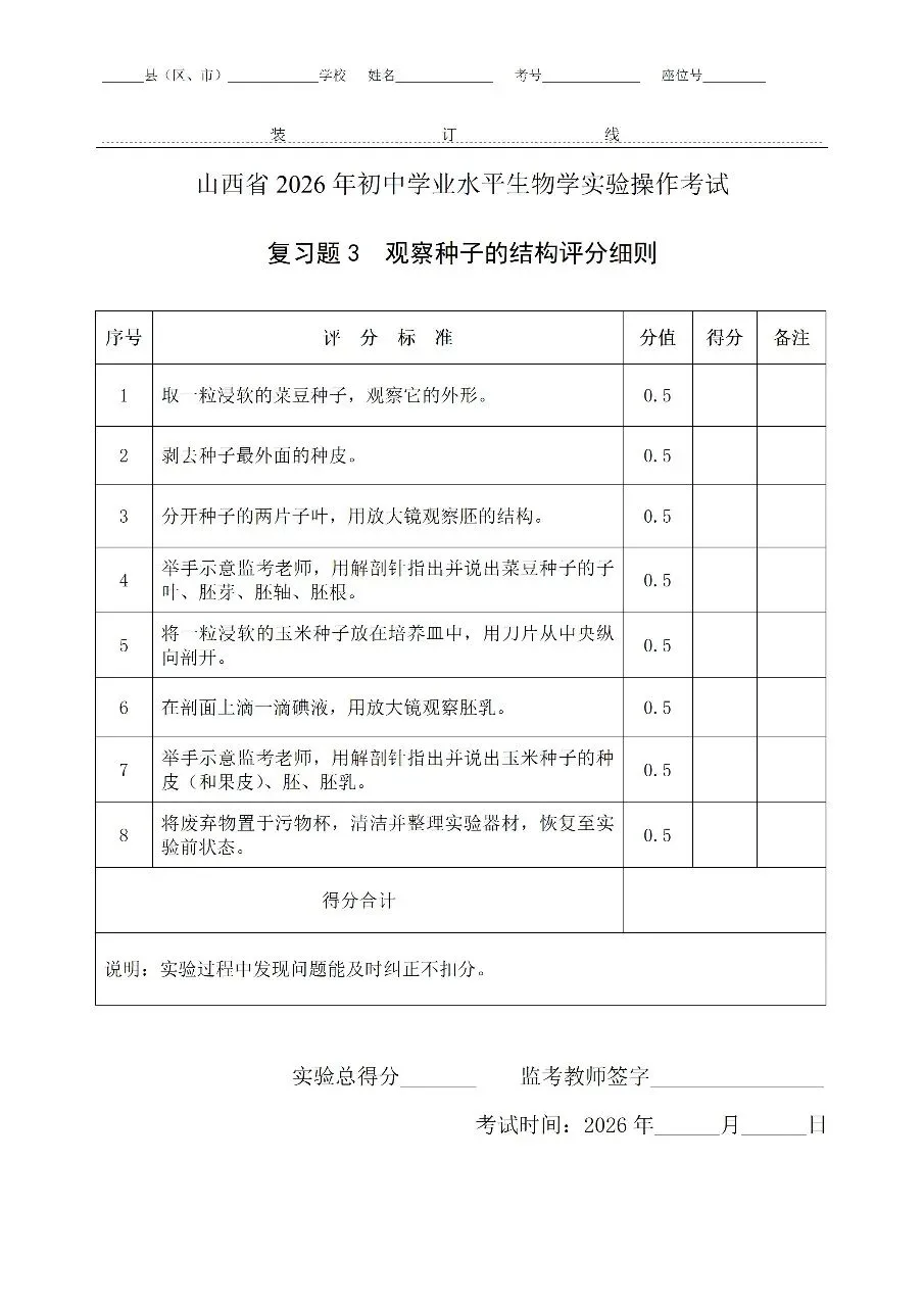【备战中考】山西省招生考试管理中心关于公布2026年初中学业平考试信息科技和生物学实验操作科目复习题的通知 第8张