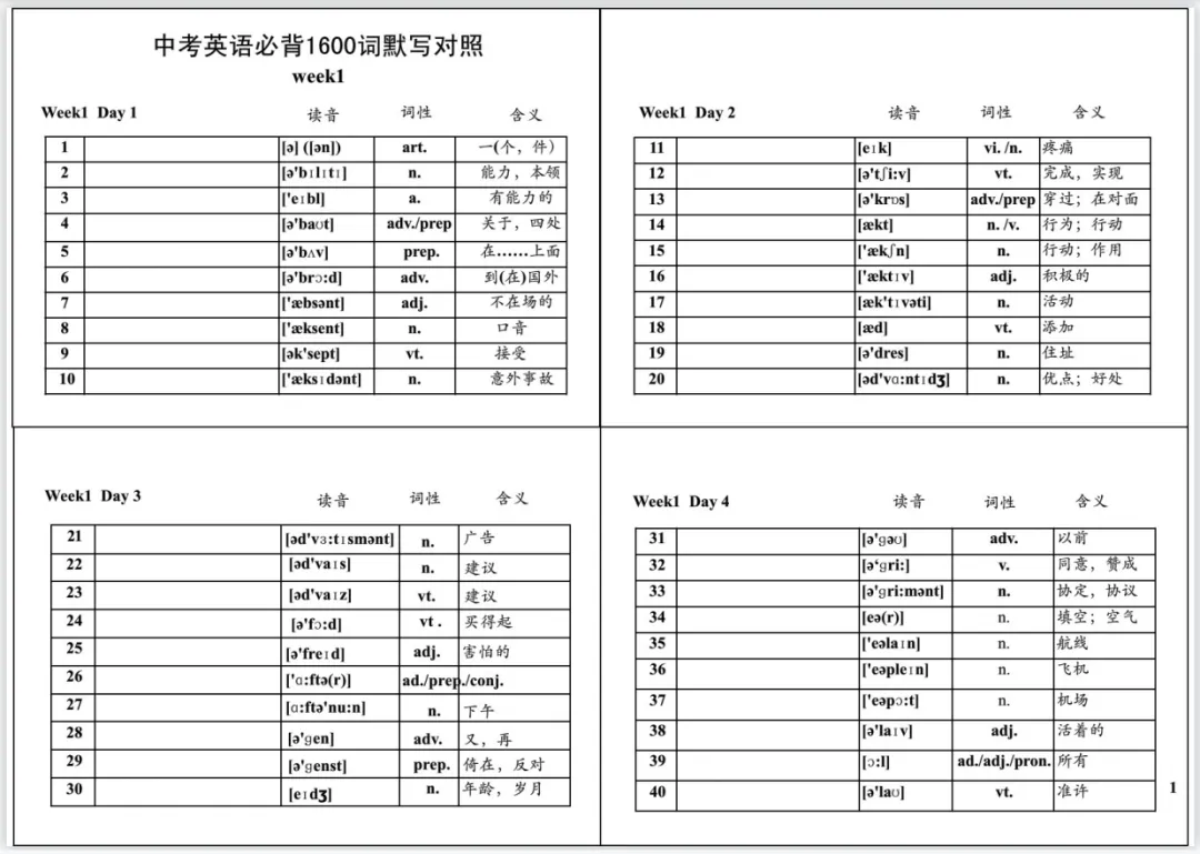 【免费资源分享】搞掂中考新大纲初中英语1600词,中英互译、默写本、音频来了! 第8张 【免费资源分享】搞掂中考新大纲初中英语1600词,中英互译、默写本、音频来了! 第8张