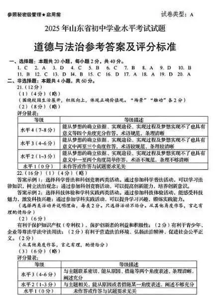 2025年山东省中考道德与法治试题真题及参考答案 第10张