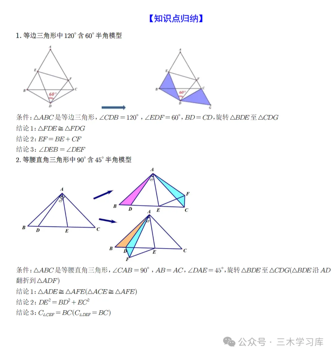 初中数学《中考复习之半角模型的培优综合》含知识总结(学生版+教师版) 第2张 初中数学《中考复习之半角模型的培优综合》含知识总结(学生版+教师版) 第2张