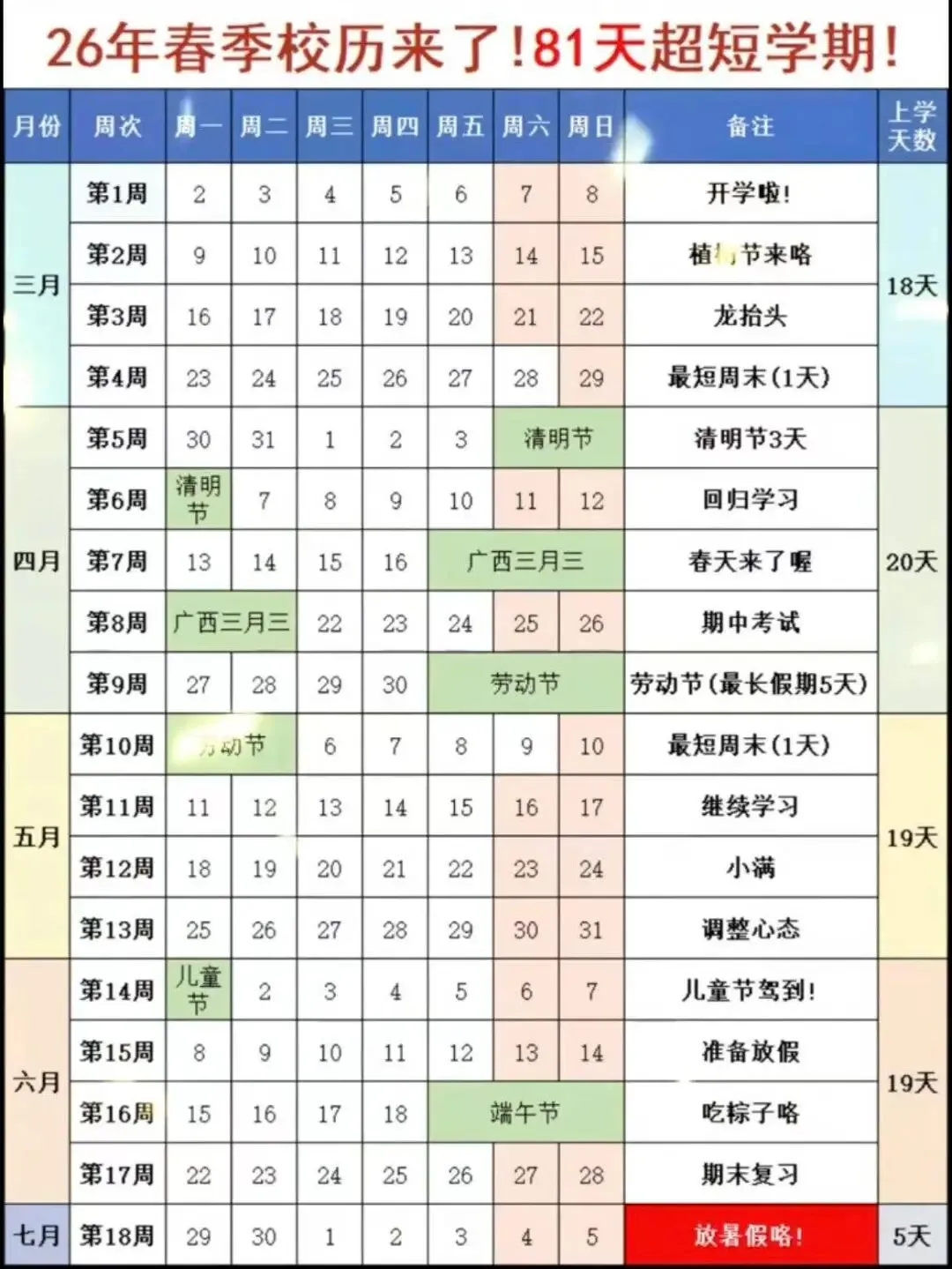 九年级学子请注意!2026春季校历表+中考备战月历合体发布! 第1张