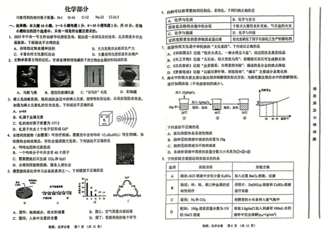甘肃省2025年全科中考真题+部分有答案(兰州市、武威市、白银市、庆阳市) 第3张