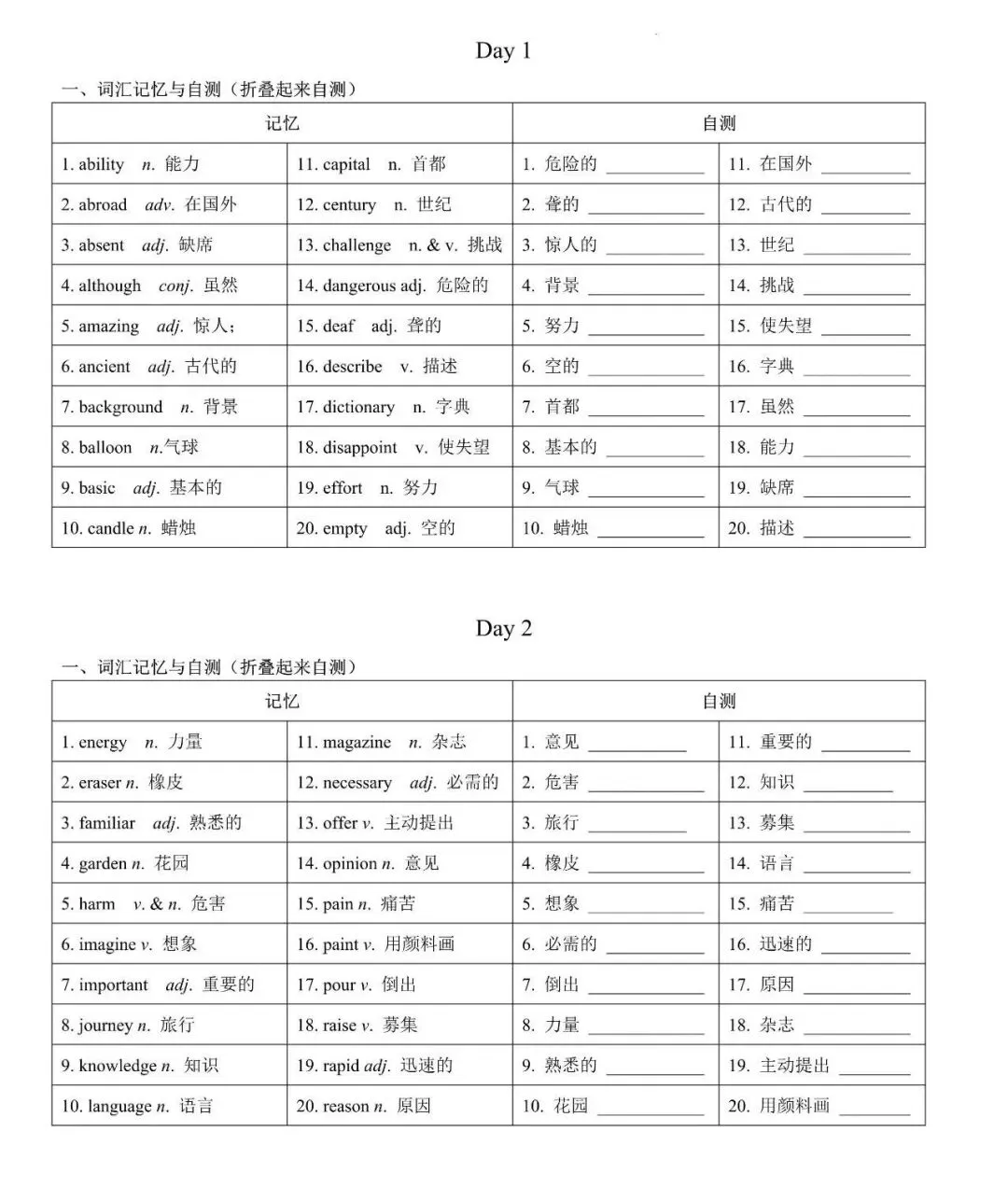 2025年中考英语高频词汇,24天每天一测轻松背完! 第1张 2025年中考英语高频词汇,24天每天一测轻松背完! 第1张