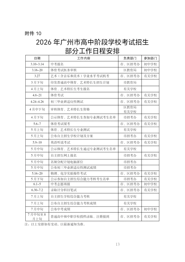 2026广州中考招生录取时间安排:3.10-3.14中考报名,6.1-6.5填报志愿 第2张