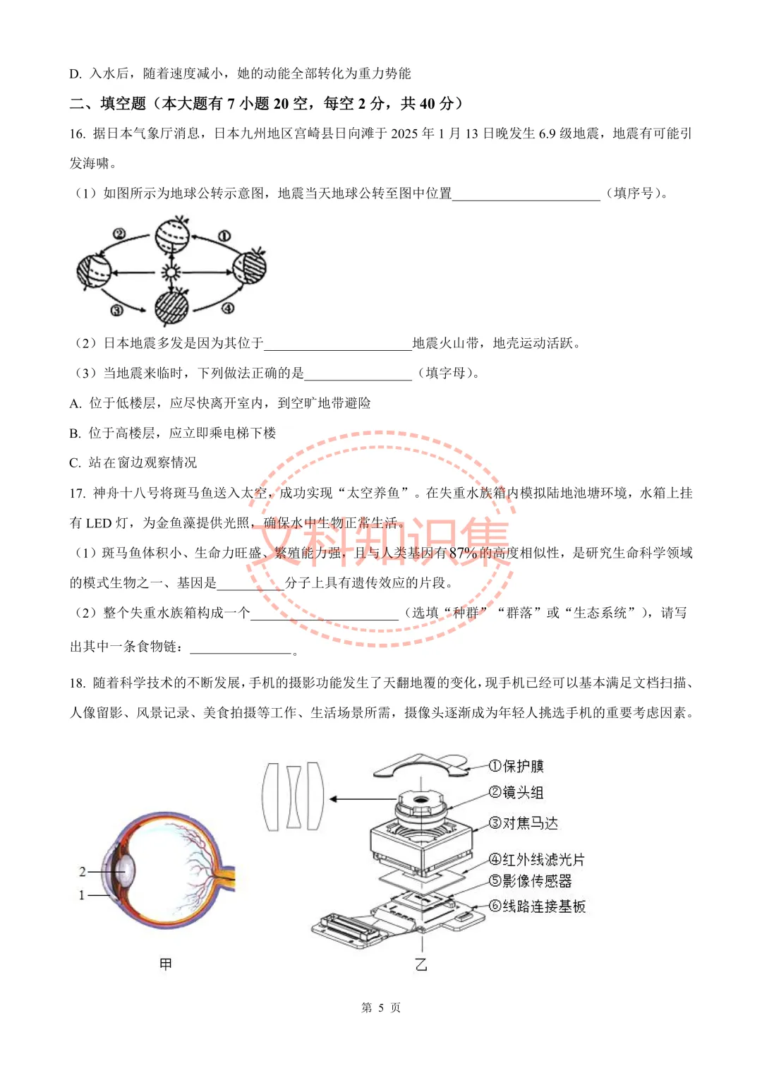 宁波市中考模拟探花卷科学试卷 第16张