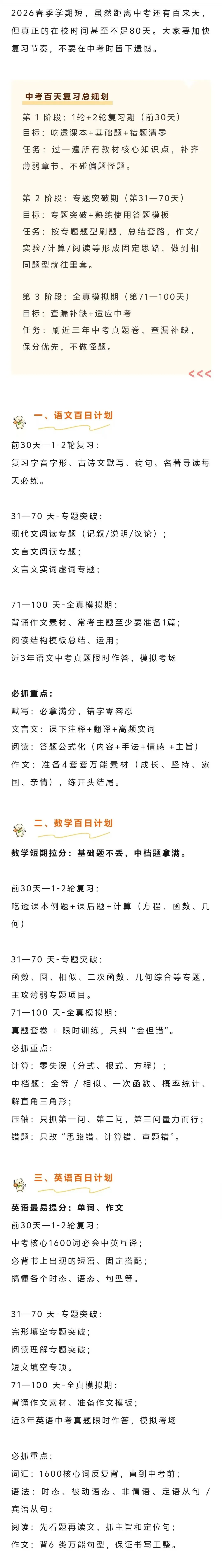 中考百天规划(附超详细时间表) 第1张