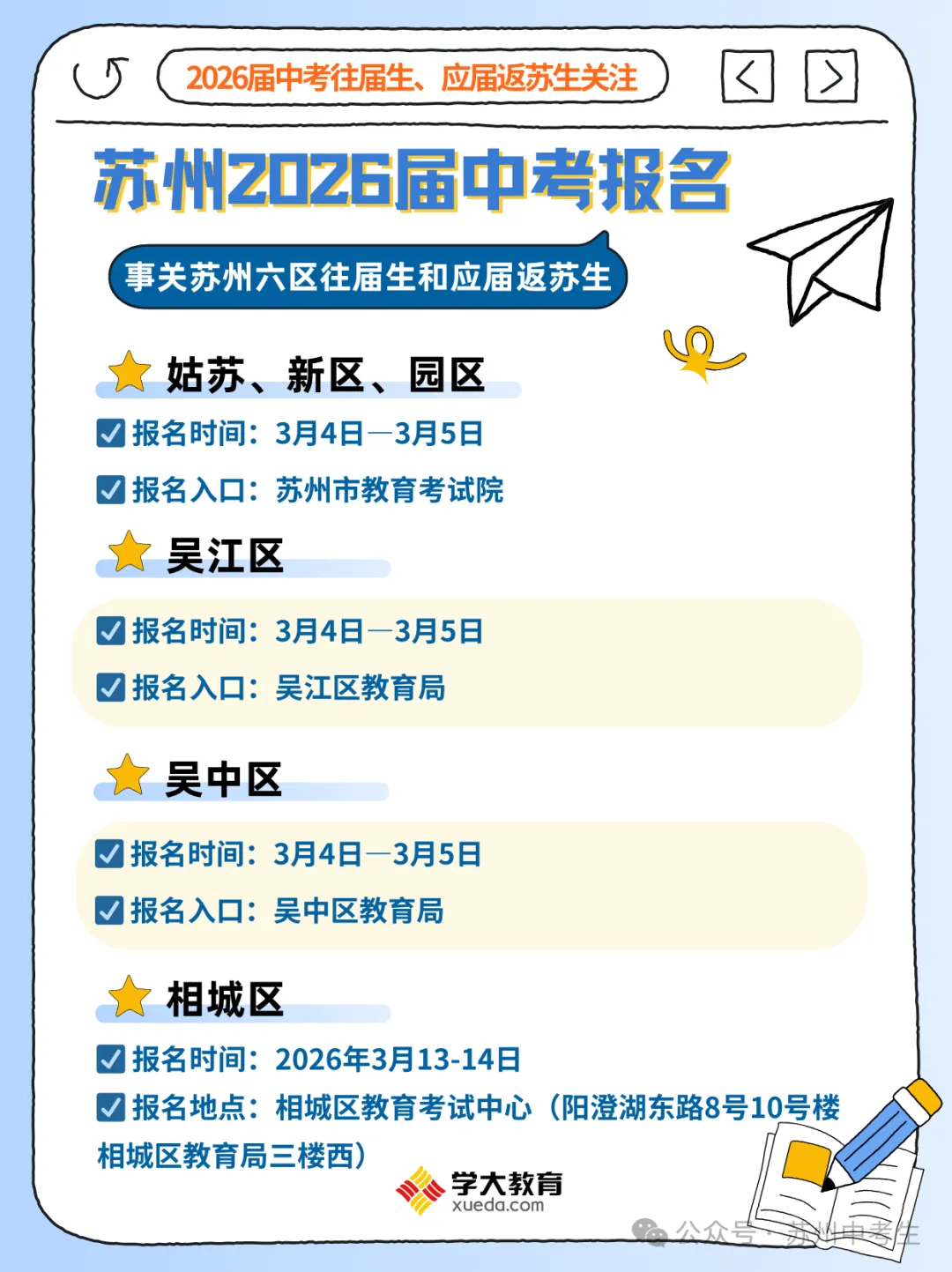 中考报名!2026苏州四市六区“返苏生”报名通道汇总!勿错过! 第7张 中考报名!2026苏州四市六区“返苏生”报名通道汇总!勿错过! 第7张
