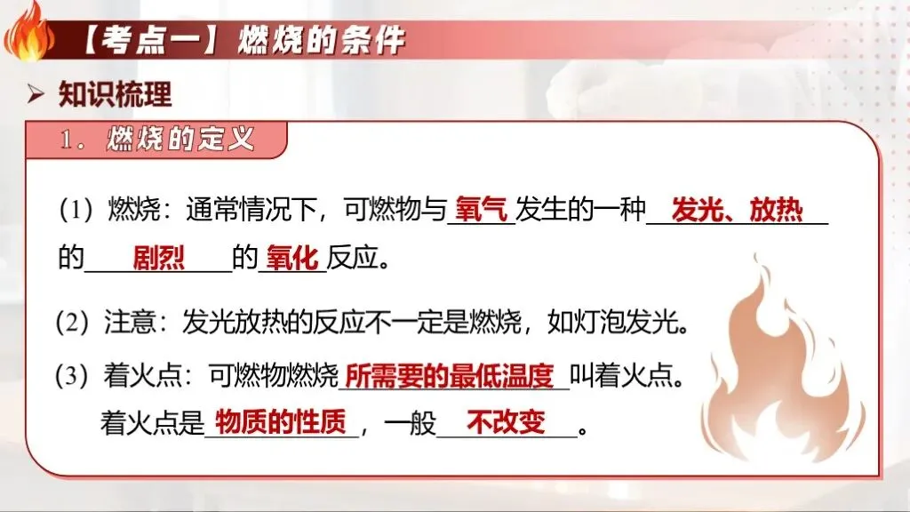 中考化学专题复习 | 专题十三《燃烧与灭火》课件+配套教学设计 第13张 中考化学专题复习 | 专题十三《燃烧与灭火》课件+配套教学设计 第13张