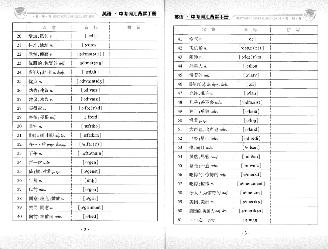 中考加分 中考词汇背默手册 (书两用、词汇背诵与默写)单词背诵、音标掌握一遍过) 英语 汉意、音标、拼写 第5张