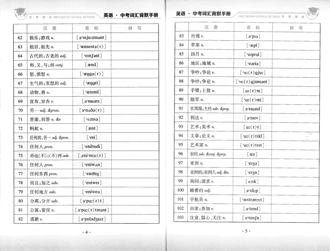 中考加分 中考词汇背默手册 (书两用、词汇背诵与默写)单词背诵、音标掌握一遍过) 英语 汉意、音标、拼写 第6张