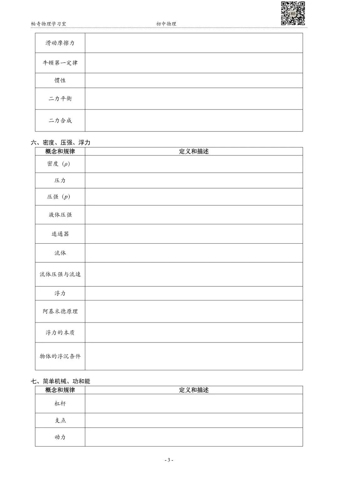 【中考物理】中考物理基本概念和公式梳理(空白) 第4张