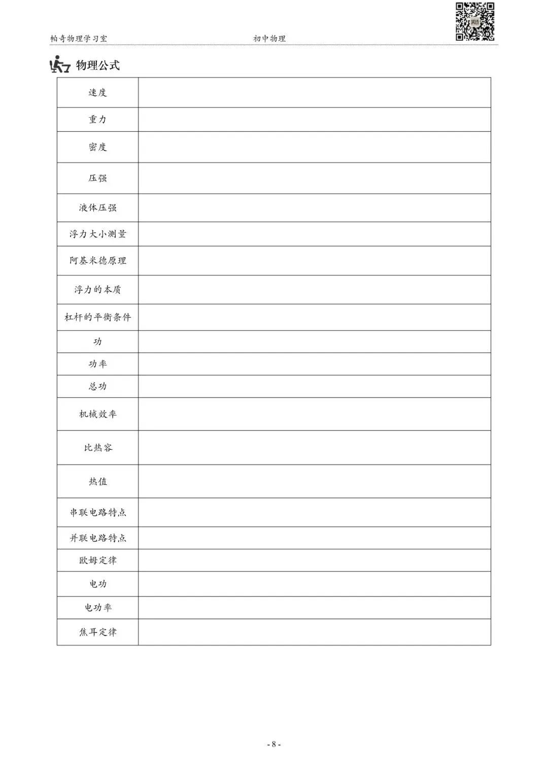 【中考物理】中考物理基本概念和公式梳理(空白) 第9张