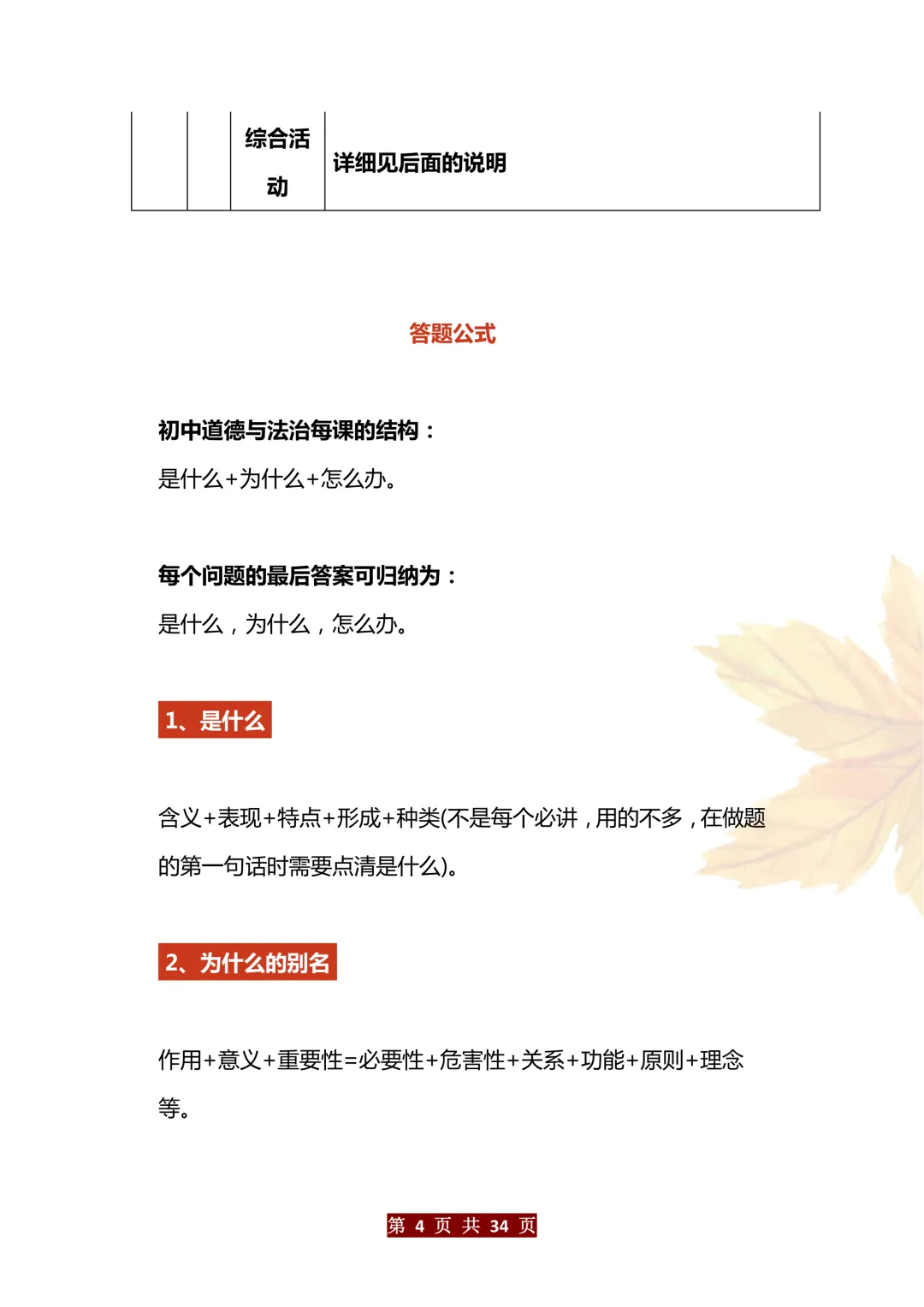 中考道法万能答题模版 第4张