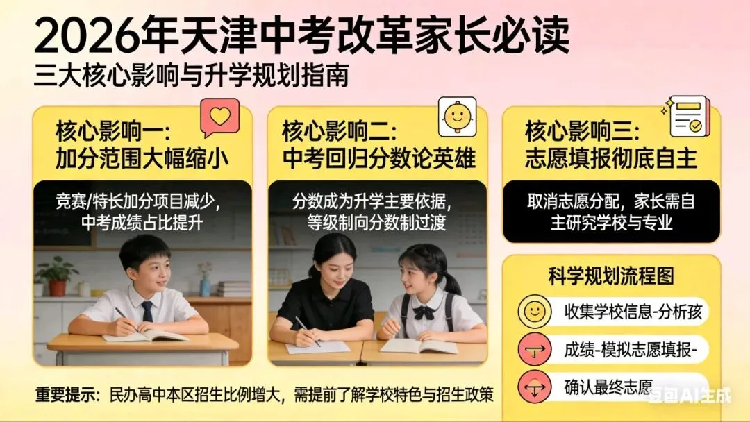 【重磅】2026天津中考新政落地!加分大缩水、志愿全线上、民办锁区…三大变化影响升学! 第5张