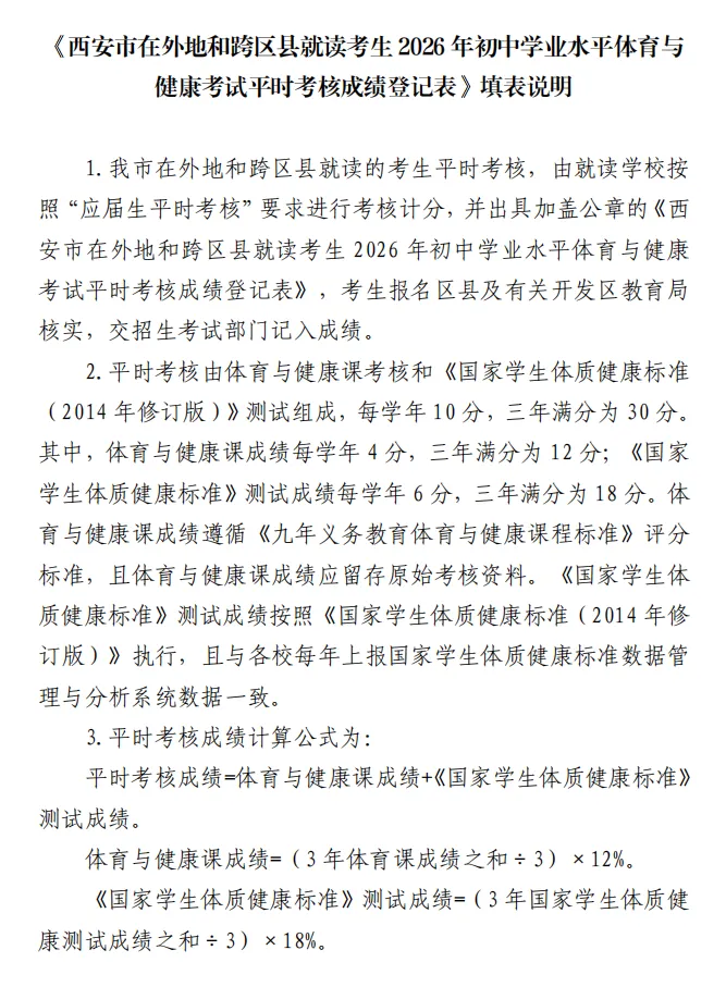 重要!2026年西安市中考体育考试项目、考试方法及评分标准公布! 第27张