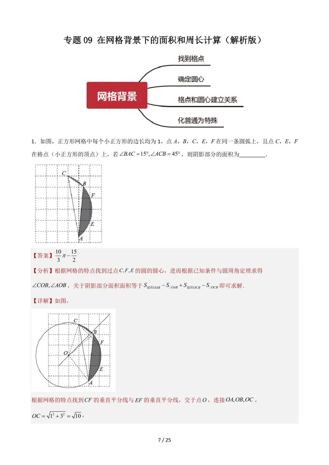 26中考数学计算题型运算能力提升训练专题09《在网格背景下的面积和周长计算》含解析 第7张