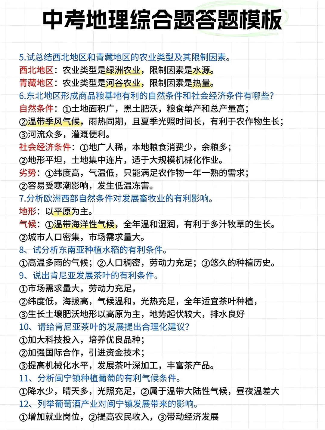 2026年中考地理综合题答题模板(考点分类) 第7张