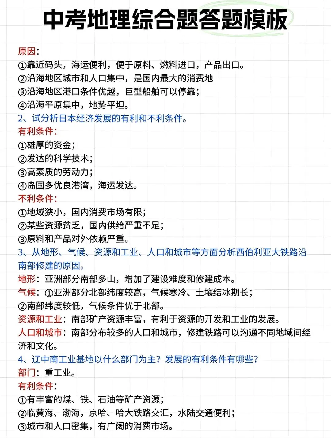 2026年中考地理综合题答题模板(考点分类) 第9张
