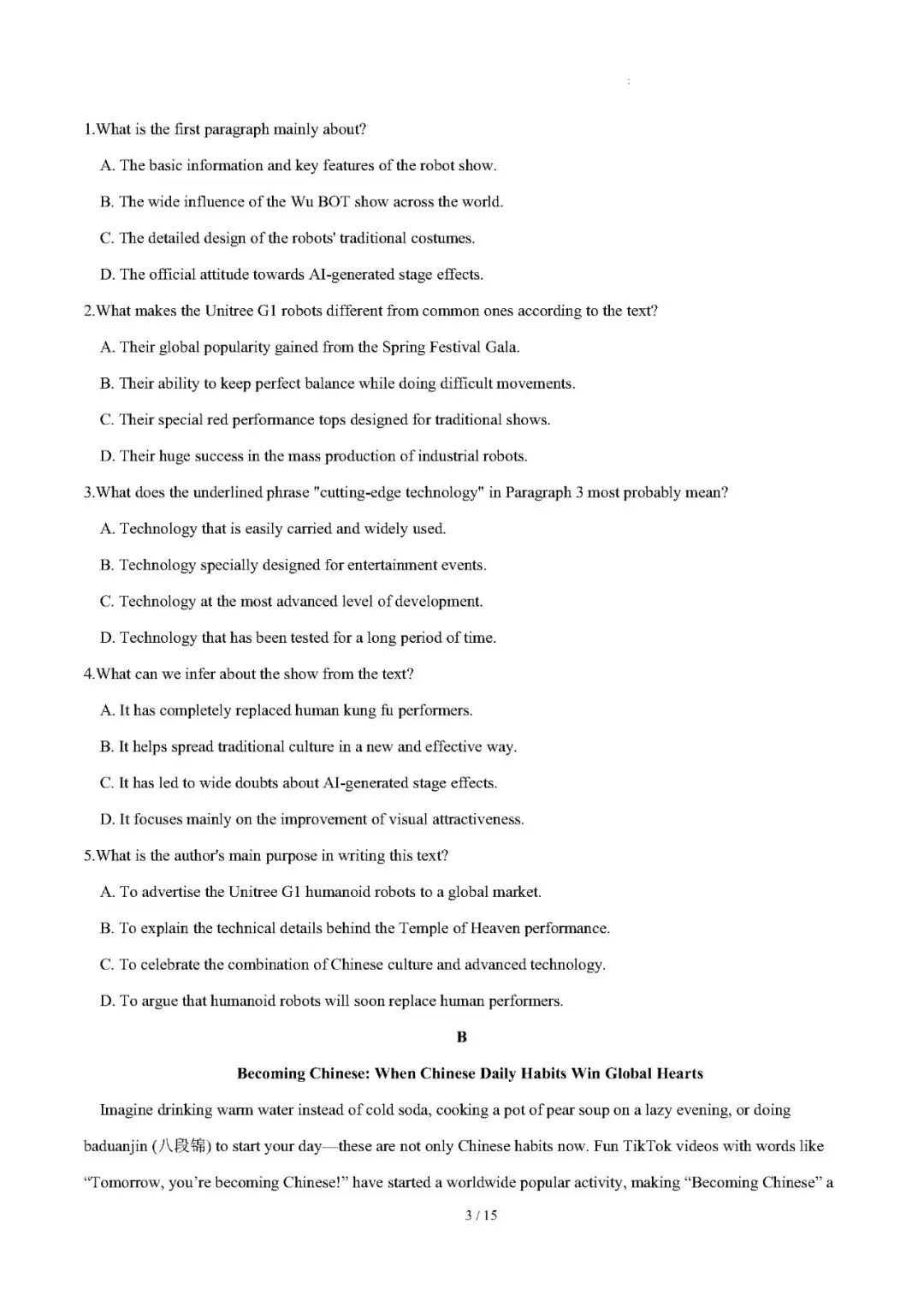 【中考英语】热点话题17(武BOT天坛武术秀、“成为中国人”热、冬奥会开、闭幕式,《飞驰人生3》等)——2026年英语时文热点阅读系列 第3张