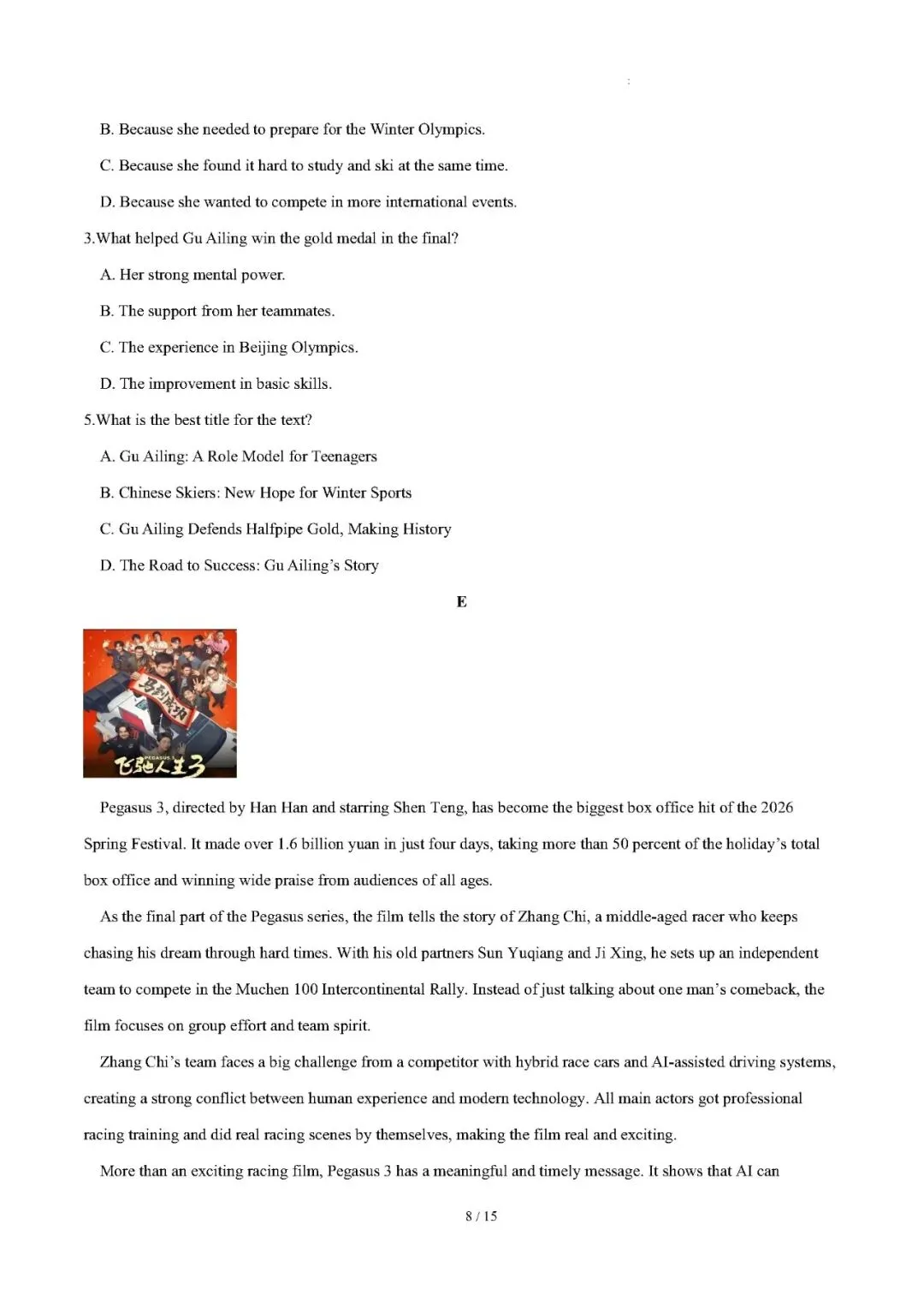 【中考英语】热点话题17(武BOT天坛武术秀、“成为中国人”热、冬奥会开、闭幕式,《飞驰人生3》等)——2026年英语时文热点阅读系列 第8张