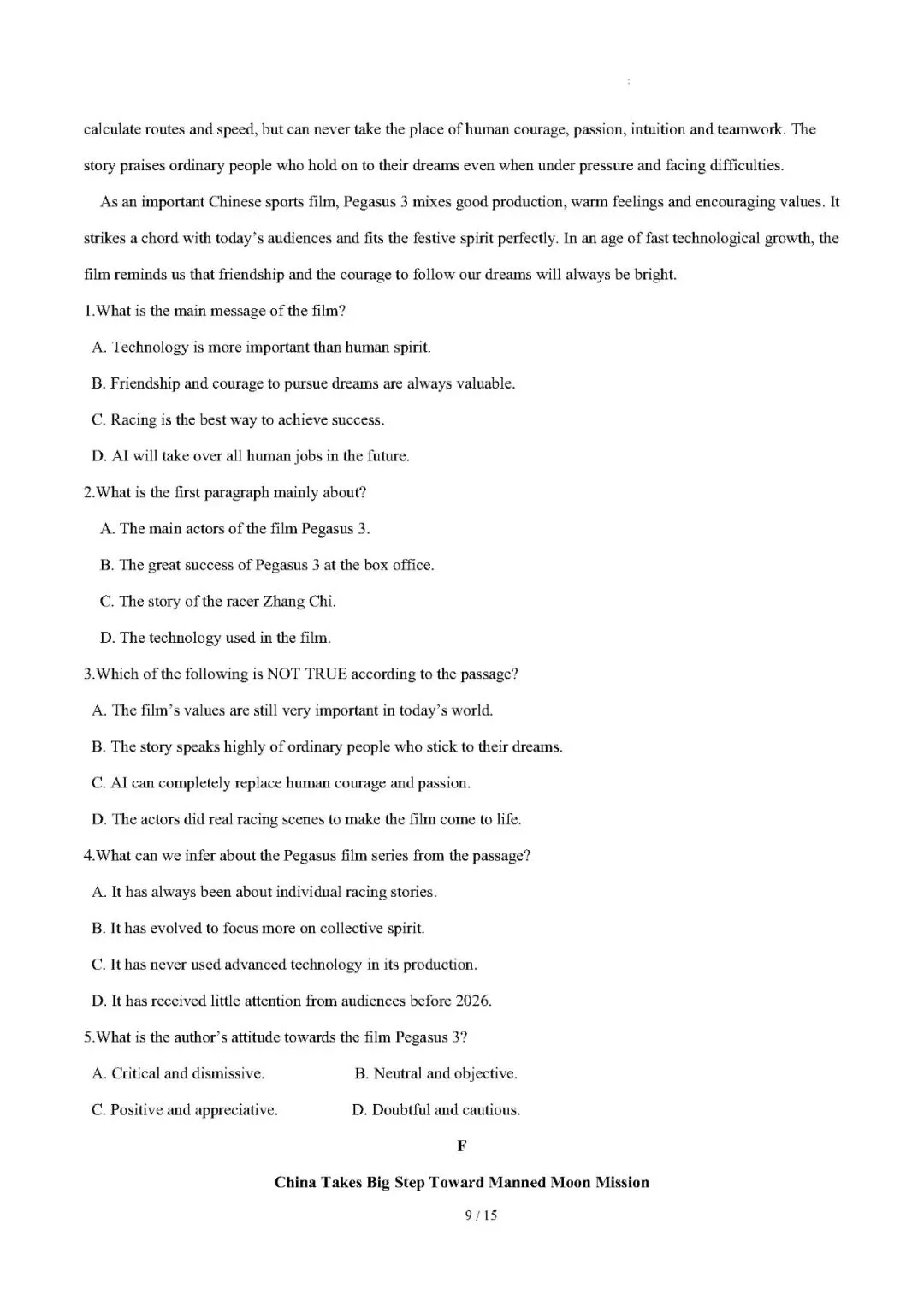 【中考英语】热点话题17(武BOT天坛武术秀、“成为中国人”热、冬奥会开、闭幕式,《飞驰人生3》等)——2026年英语时文热点阅读系列 第9张