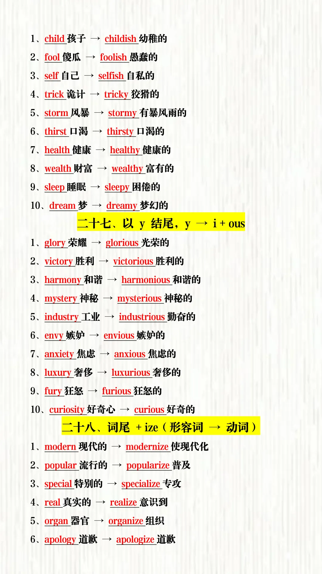 2026中考英语 | 核心词汇词性转换必背30组!考勤背下来,考试不再丢分! 第12张