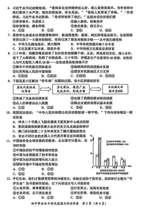 2025年长沙市中考道德与法治真题 第5张