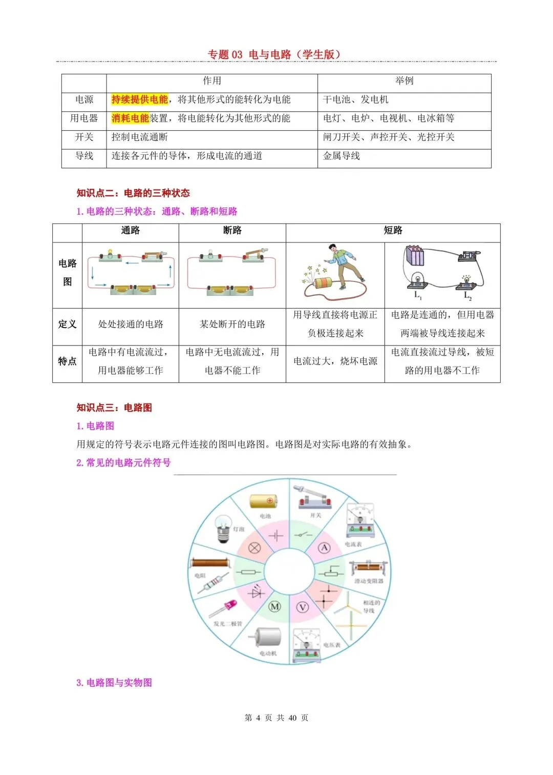 中考复习专题3 电与电路(学生版) 第4张