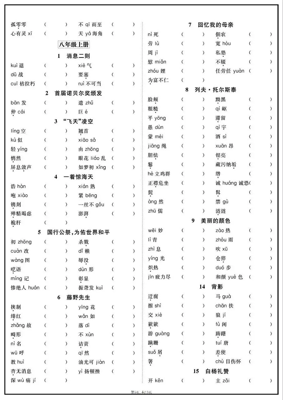 2026年中考语文全六册字音字形课课练 第5张