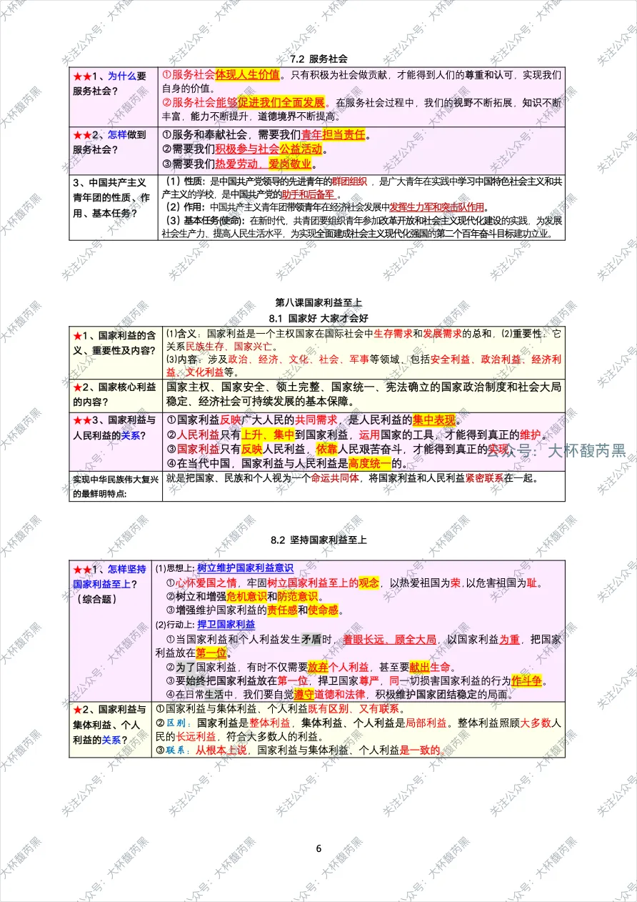 26中考复习|八上道法逐课复习 表格式知识点详尽版 第6张