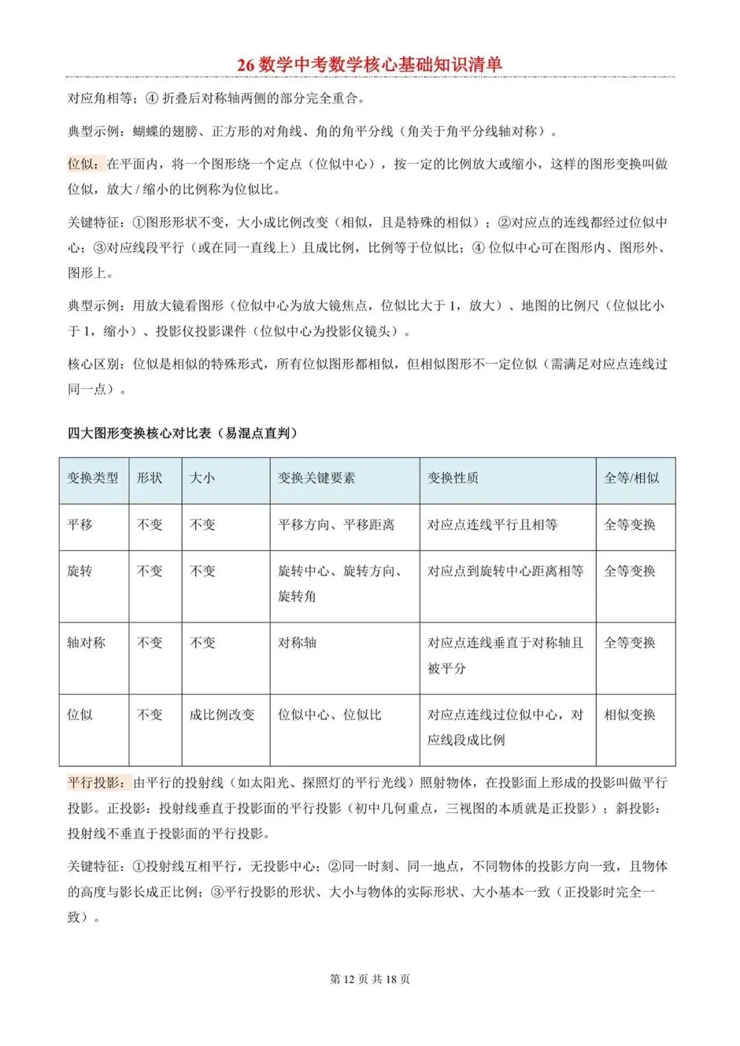 2026年中考数学核心考点清单 第12张