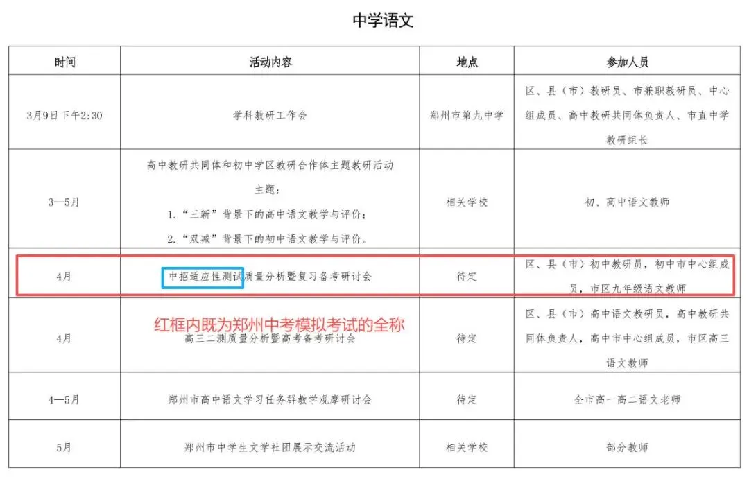 2026年郑州市中考“一模”、“二模”合并一次模拟考试时间为4月份考试 第3张