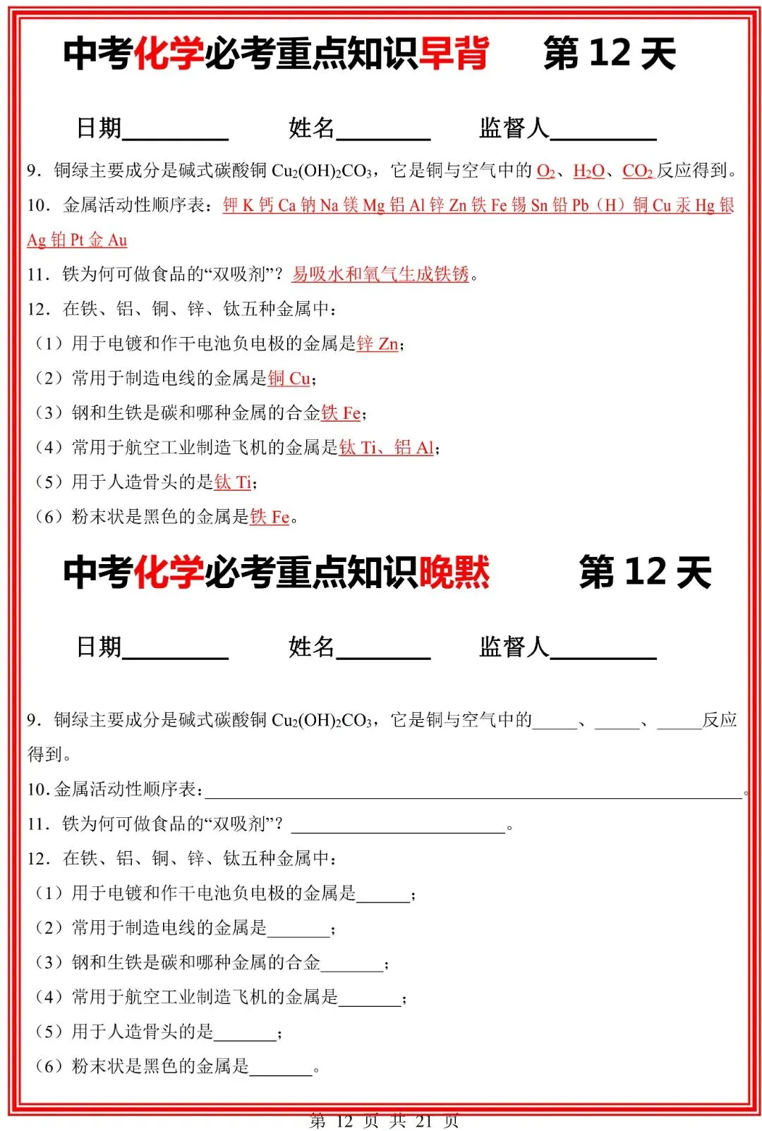 九年级下册化学中考化学必考重点知识点【早背晚默】共21页,完整电子版可打印 第14张
