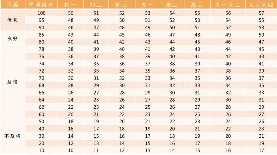 中小学各年级学生体质健康标准,中考体育标准也依此制定 第49张
