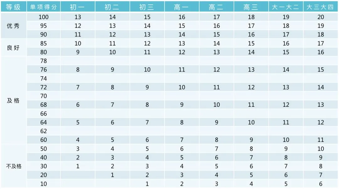中小学各年级学生体质健康标准,中考体育标准也依此制定 第52张