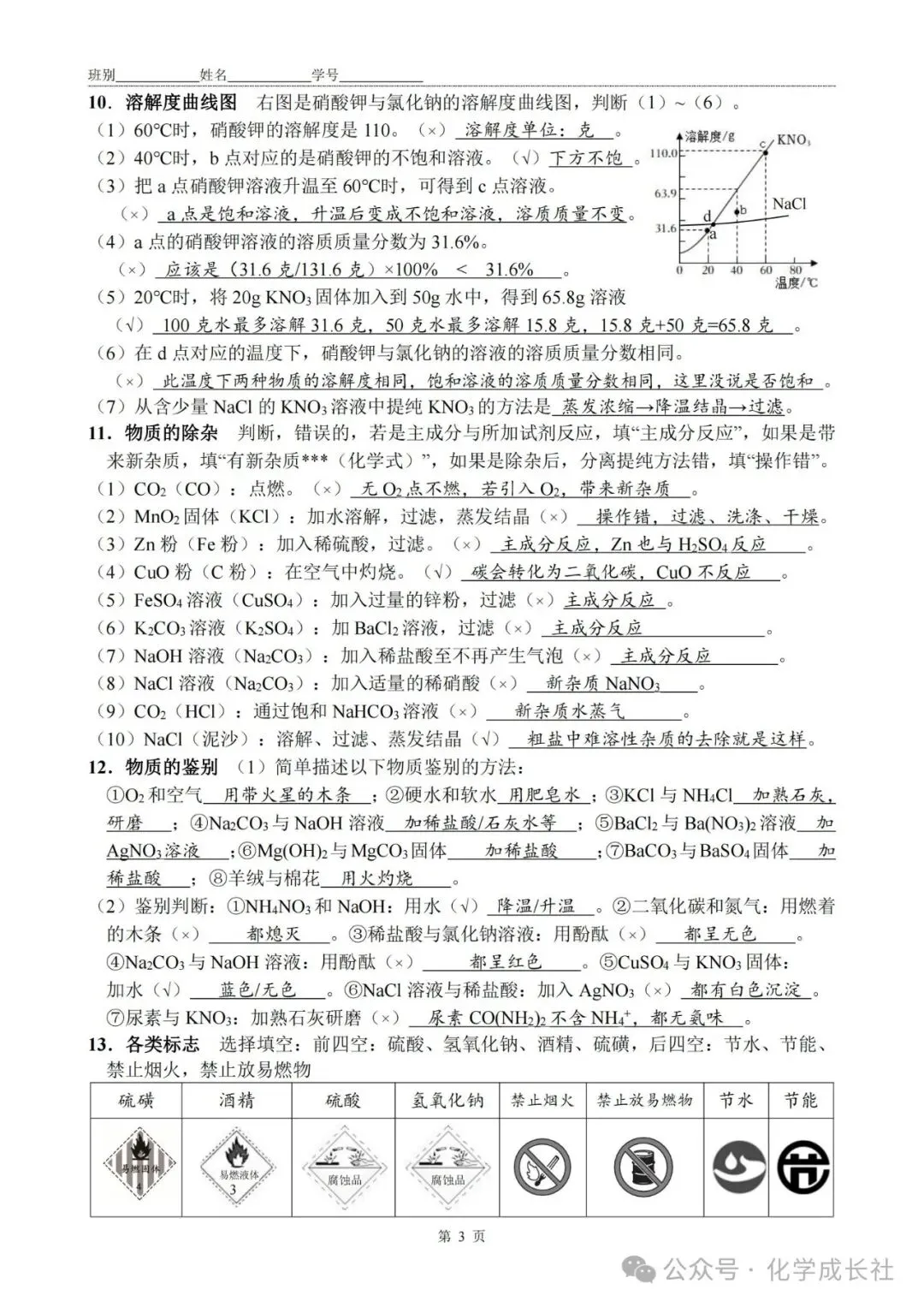 中考化学:初中化学1-12单元复习【终极秘籍】默写答案版 第3张