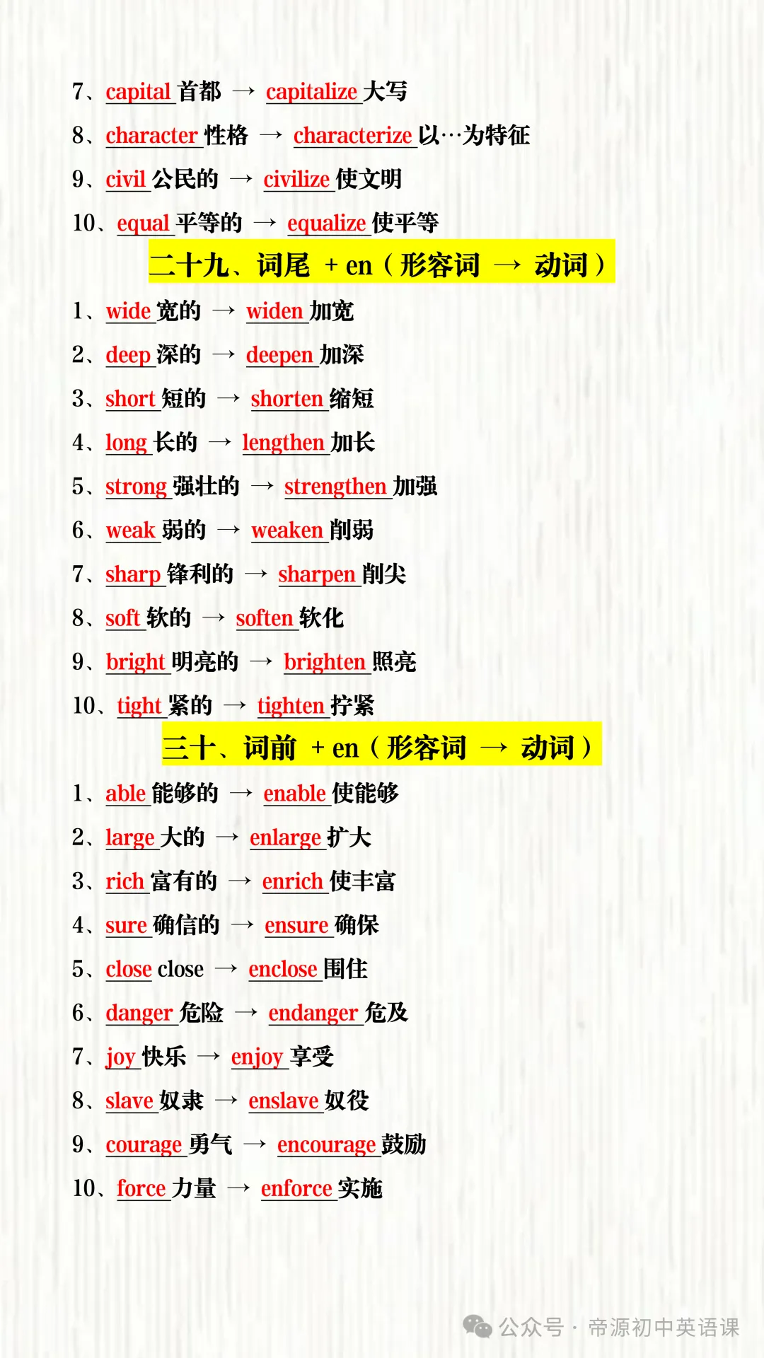 中考英语 核心词汇词性转换必背30组 第4张