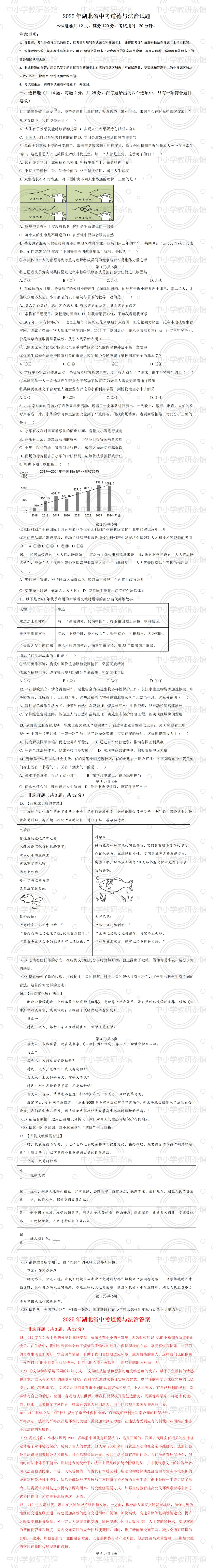2025年湖北省中考道德与法治命题特点分析及2026年中考备考启示(附原题及答案) 第1张