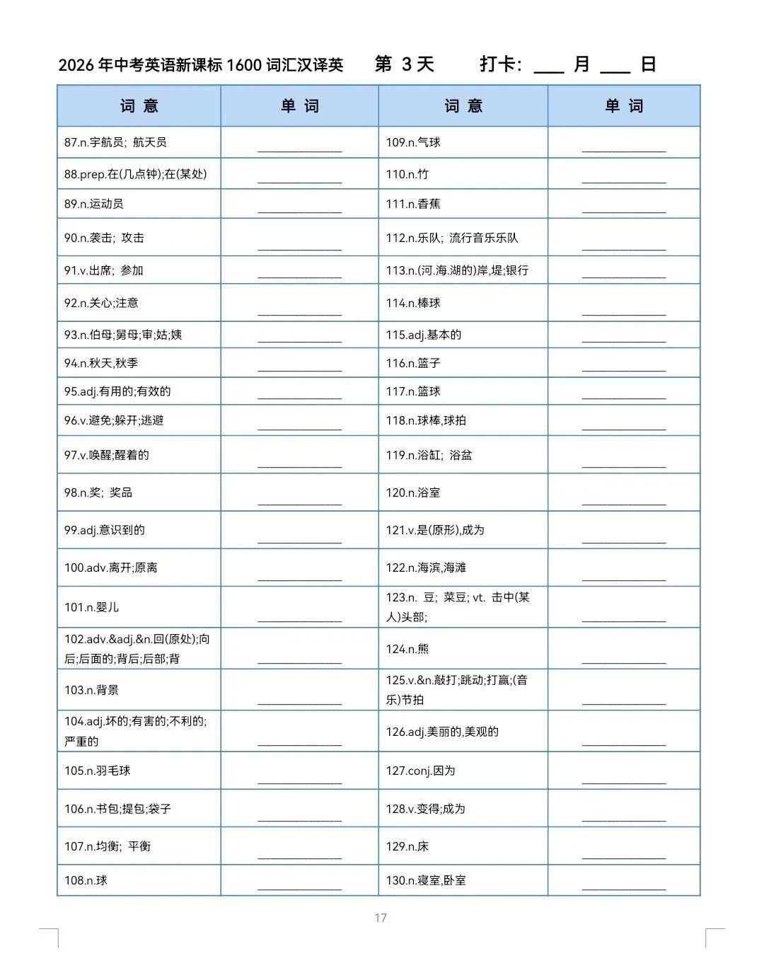 2026中考英语1600词打卡第3天!从宇航员到香蕉,这些中考高频词必须拿下! 第2张